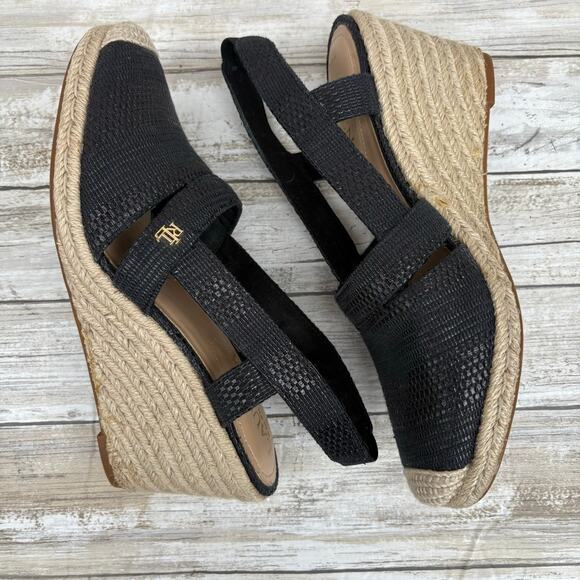 Ralph Lauren Penelopie Sandals Sz 8B Black Canvas Espadrille Slingback Coastal - Picture 4 of 11